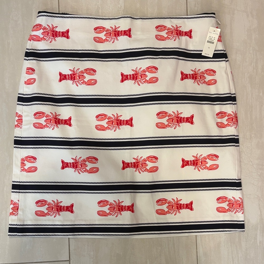 Talbots Red and White Lobster Print Pencil Skirt